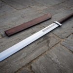 Broadsax Hand Forged 1095 Steel Viking Langseax | 28 Inch Overall with 22 Inch Broken Back Blade | Leather Wrapped Grip, Knotwork Etching and Fitted Scabbard | Norse Gift | RK-1958