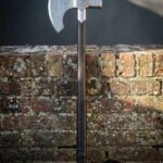 Stormcleft Hand Forged Damascus Bearded Axe with Hammer Poll | 28 Inch Overall Length | Engraved Head and Leather Wrapped Hardwood Haft | Norse Woodsman Gift | RK-1811