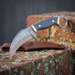 Talonveil Hand Forged Damascus Karambit Knife with Green Micarta Scales & Brass Bolster | 9 Inch Overall | Steel Finger Ring and Leather Sheath | Collector Gift | RK-1701