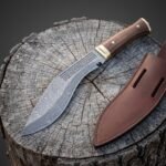 Foldcurve Hand Forged 1095 and 15N20 Damascus Kukri Knife with Rosewood Handle & Brass Fittings | Camp Chopper Gift | RK-1564