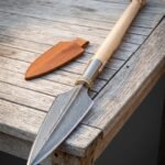 Dawnleaf Hand Forged Damascus Viking Spear | 68 Inch Overall with a 12 Inch Leaf Blade | Ash Shaft, Riveted Socket, Brass Collar and Leather Blade Cover | Norse Collector Gift | RK-1744
