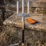 Tidefork Hand Forged Damascus War Trident | 14 Inch Three Prong Head | Ebony Haft with Brass Collar and Butt Cap | Norse Display Gift | RK-1592
