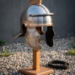Coppercrest Hand Forged Steel Roman Legionary Helmet | 18 Gauge Bowl | Bronze Tone Trim with Engraved Meander Cheek Guards | Living History Gift | RK-1579