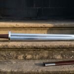 Stavelight Hand Forged Viking Sword with a Full Elder Futhark Blade Row | 35 Inch Overall | 1095 High Carbon Steel and Brown Leather Scabbard | Norse Rune Gift | RK-1656