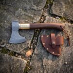 Runehewn Hand Forged 1095 and 15N20 Damascus Viking Bearded Axe | 16 Inch Walnut Haft | Brass Rune Collar and Leather Head Sheath | Norse Reenactment Gift | RK-1500