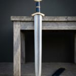 Fjordgleam Hand Forged Viking Sword | 34 Inch Overall Length | Pattern Welded 1095 and 15N20 Core with Brass Hilt and Blue Leather Scabbard | Norse Gift | RK-1785