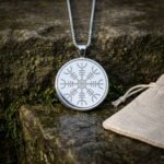 Wardstave Hand Made Helm of Awe Pendant with an Engraved Aegishjalmur Stave & Box Chain | Norse Protection Gift | RK-1665