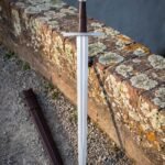 Wheelgird Hand Forged 1095 Steel Knightly Arming Sword | 37 Inch Overall | Wheel Pommel and Straight Cross Guard with Brown Leather Scabbard | Medieval Collector Gift | RK-1934