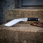 Pitchgrove Hand Forged 1095 Steel Kukri Knife with Black Micarta Handle | 16 Inch Overall and 11 Inch Blade | Knotwork Bolster and Steel Pommel and Leather Sheath | Outdoor Gift | RK-2128
