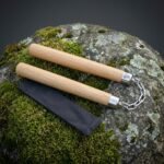 Chainoak Hand Made Hardwood Nunchaku | Pair of Turned Oak Batons | Polished Steel Chain and Triskele Engraved Caps with Carry Pouch | Training Gift | RK-1886