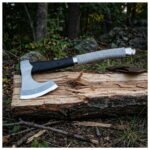 Braidhewn Hand Forged 1095 Steel Bearded Axe | 20 Inch Haft | Celtic Knotwork Etched Head and Leather Edge Cover | Norse Woodcraft Gift | RK-1832