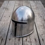 Ridgevisor Hand Made Polished Steel Full Head Helmet with T Shaped Visor Slot | Rolled Bottom Rim | Padded Leather Liner | Cosplay and Display Gift | RK-1989