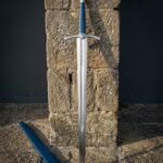 Bluerune Hand Forged 1095 Steel Runic Knightly Sword | 38 Inch Overall | Blue Leather Grip and Scent Stopper Pommel | Medieval Collector Gift | RK-1859