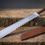 Sawmarch Hand Forged 1095 Steel Sawback Machete | 26 Inch Overall | Etched Knotwork Panel and Leather Wrapped Grip with Brown Leather Sheath | Bushcraft Camp Gift | RK-1938