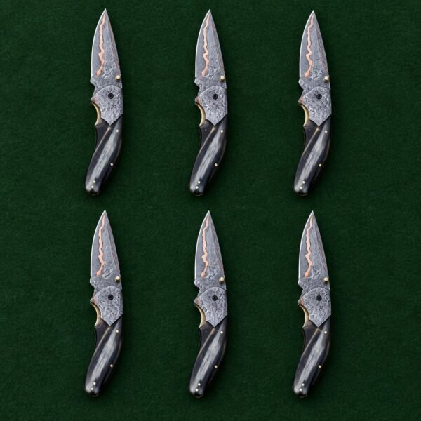 Set of 6 Copperfin Hand Forged Damascus Fish Fillet Knife with Polished Copper | Groomsmen Gift Set | RK-1011-S6