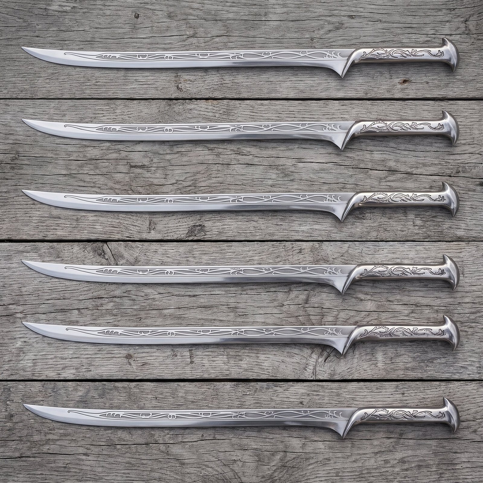 Set of 6 matching pieces: Elvenking Hand Forged Stainless Steel Elven Replica Sword Set of 6 matching pieces: Elvenking Hand Forged Stainless Steel Elven Replica Sword