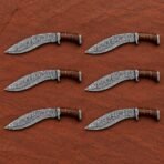 Set of 6 matching pieces: Gurkhastag Hand Forged Damascus Kukri Knife with Stag Horn