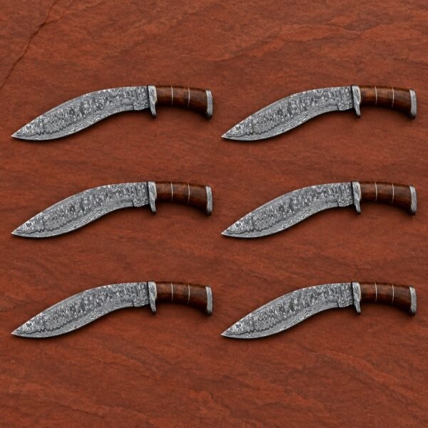 Set of 6 matching pieces: Gurkhastag Hand Forged Damascus Kukri Knife with Stag Horn