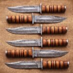 Set of 6 matching pieces: Gutwarden Hand Forged Damascus Gut Hook Hunting Knife