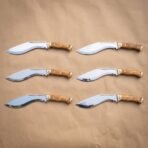 Set of 6 matching pieces: Hammergrove Hand Forged 1095 Steel Kukri Knife with Olive Wood Handle