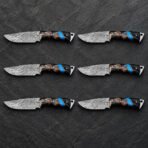 Set of 6 matching pieces: Hornhook Hand Forged Damascus Gut Hook Hunting Knife