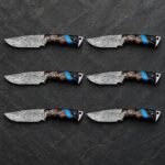 Set of 6 matching pieces: Hornhook Hand Forged Damascus Gut Hook Hunting Knife