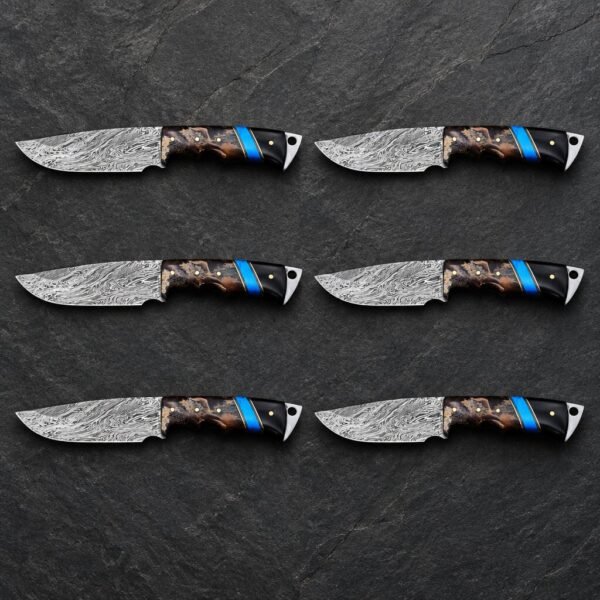 Set of 6 Hornhook Hand Forged Damascus Gut Hook Hunting Knife | Groomsmen Gift Set | RK-10493-S6