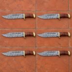 Set of 6 matching pieces: Hornreach Hand Forged Damascus Bowie Knife with Buffalo Horn