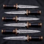 Set of 6 matching pieces: Hornspire Hand Forged Damascus Dagger Knife with Stag Horn