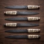 Set of 6 matching pieces: Huginandmunin Hand Forged High Carbon Steel Viking Seax Knife