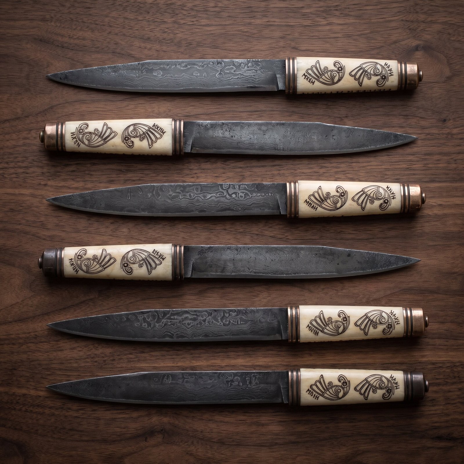 Set of 6 matching pieces: Huginandmunin Hand Forged High Carbon Steel Viking Seax Knife Set of 6 matching pieces: Huginandmunin Hand Forged High Carbon Steel Viking Seax Knife