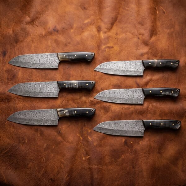 Set of 6 Kitchenskald Hand Forged Damascus Santoku Chef Knife | Groomsmen Gift Set | RK-364-S6