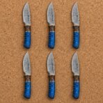 Set of 6 matching pieces: Pakkacamp Hand Forged Damascus Camp Knife with Pakka Wood Handle