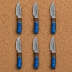 Set of 6 matching pieces: Pakkacamp Hand Forged Damascus Camp Knife with Pakka Wood Handle