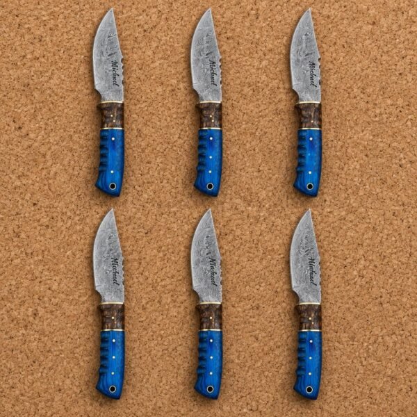 Set of 6 Pakkacamp Hand Forged Damascus Camp Knife with Pakka Wood Handle | Groomsmen Gift Set | RK-601-S6