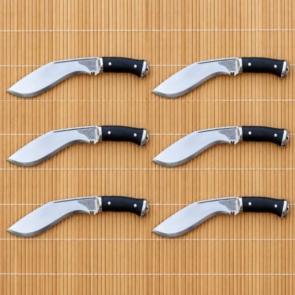 Set of 6 matching pieces: Pitchgrove Hand Forged 1095 Steel Kukri Knife with Black Micarta