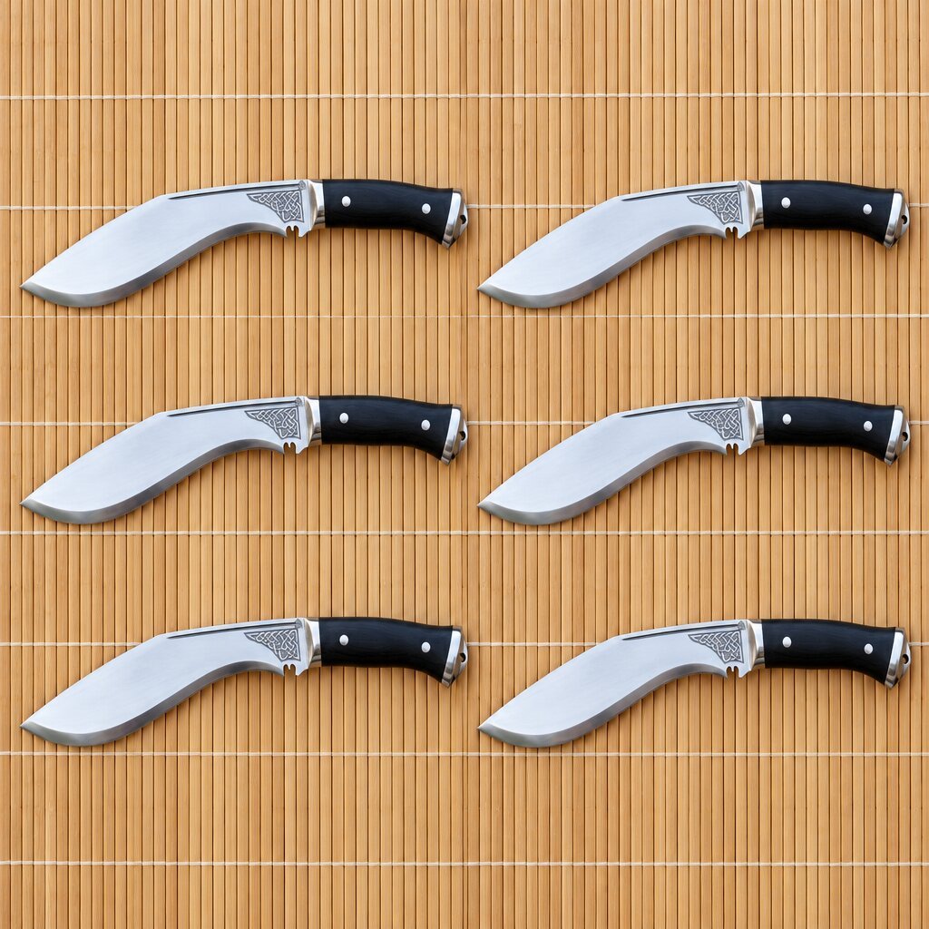 Set of 6 matching pieces: Pitchgrove Hand Forged 1095 Steel Kukri Knife with Black Micarta Set of 6 matching pieces: Pitchgrove Hand Forged 1095 Steel Kukri Knife with Black Micarta