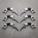 Set of 6 matching pieces: Ramclaw Hand Forged Damascus Karambit Knife with Ram Horn Handle