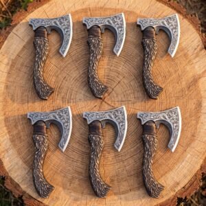Set of 6 matching pieces: Ravenfeast Hand Forged Stainless Steel Raven Pizza Axe