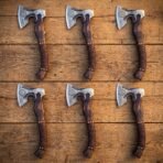 Set of 6 matching pieces: Rosethane Hand Forged High Carbon Steel Viking Bearded Axe