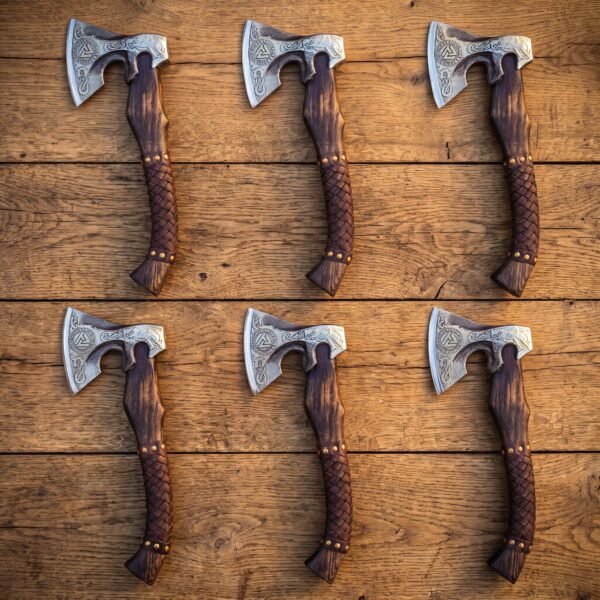 Set of 6 Rosethane Hand Forged High Carbon Steel Viking Bearded Axe | Groomsmen Gift Set | RK-353-S6