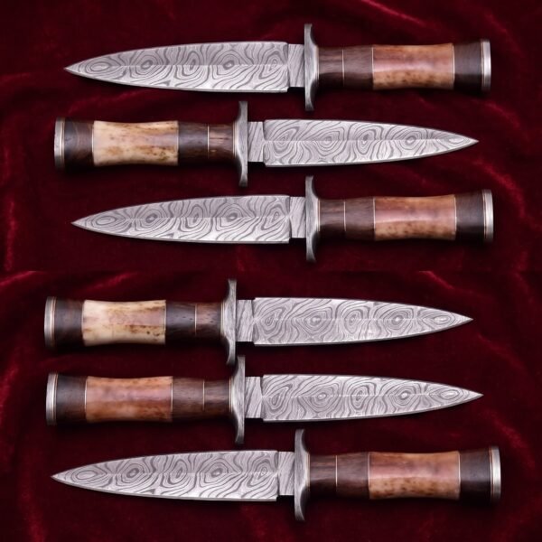 Set of 6 Steelpommel Hand Forged Damascus Dagger Knife with Wood and Dyed Bone | Groomsmen Gift Set | RK-468-S6