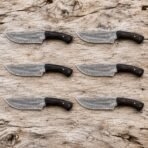 Set of 6 matching pieces: Wengehook Hand Forged Damascus Gut Hook Hunting Knife
