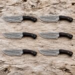 Set of 6 matching pieces: Wengehook Hand Forged Damascus Gut Hook Hunting Knife