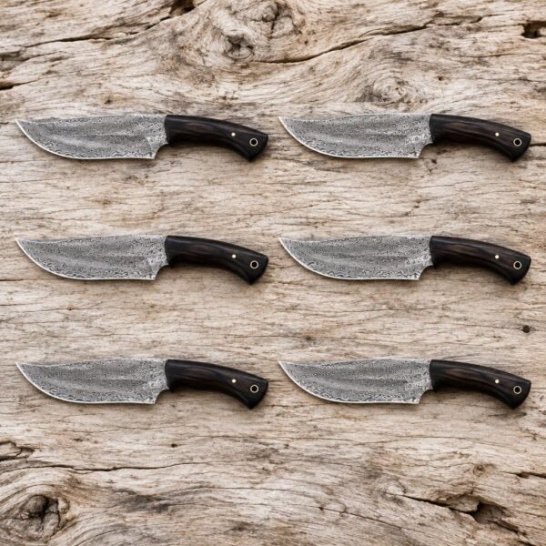 Set of 6 Wengehook Hand Forged Damascus Gut Hook Hunting Knife | Groomsmen Gift Set | RK-350-S6