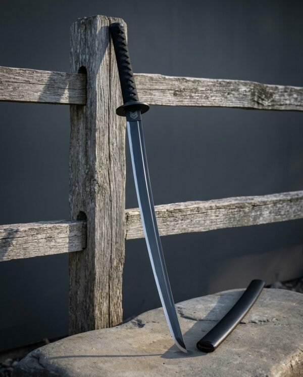 Blackreed Hand Forged 1095 Steel Ninjato | Straight Single Edged Blade | Blackened Finish with Square Guard and Cord Wrapped Tsuka | Martial Arts Gift | RK-1876