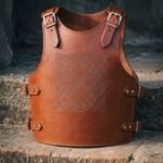 Knotwold Hand Made Tan Leather Medieval Cuirass | Celtic Knotwork Chest Panel | Buckled Shoulders and Side Straps | Larp Costume Gift | RK-1432