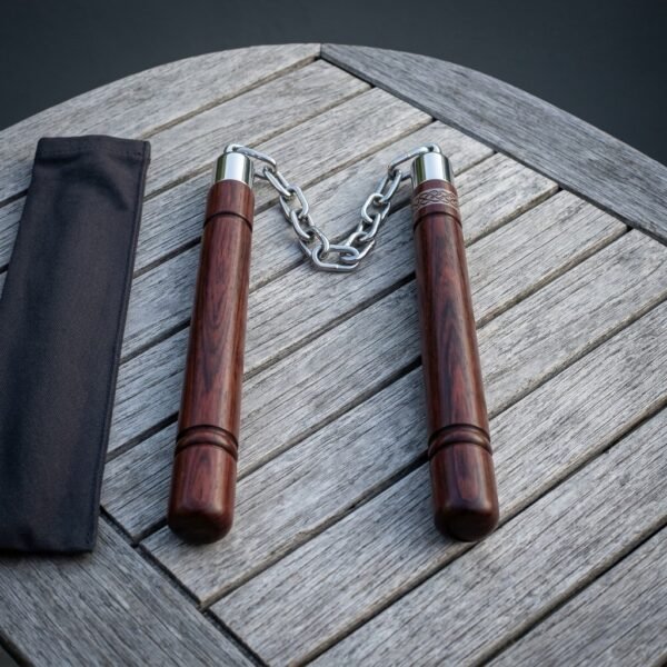 Chainwood Hand Made Rosewood Nunchaku with Steel Chain & Knotwork Collars | 12 Inch Handles | Turned Rosewood and Steel Fittings | Training Gift | RK-1854