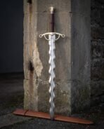 Twenty six inch flame blade with matched waves ground into both edges, satin finished