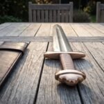 Runeflame Hand Forged Damascus Viking Sword with Five Lobed Pommel & Rune Etched Fuller | 37 Inch Overall | Twisted Wire Grip and Brown Leather Scabbard | Norse Collector Gift | RK-1991